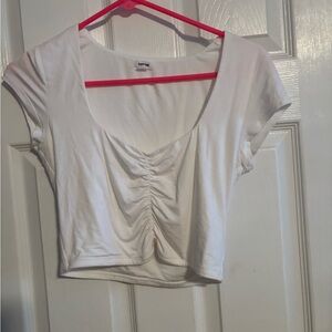 Garage White Ruched Crop Blouse